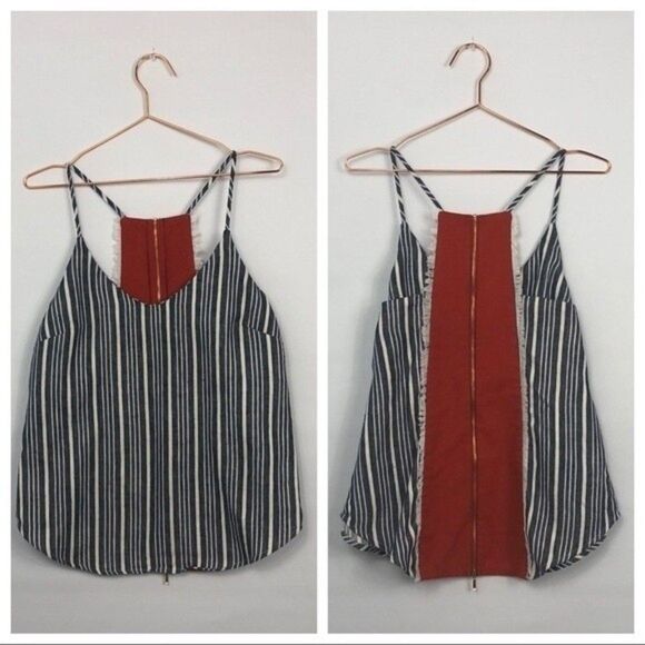 Once Was Striped Zipper Back Fringe Camisole Top (255) - Picture 2 of 9